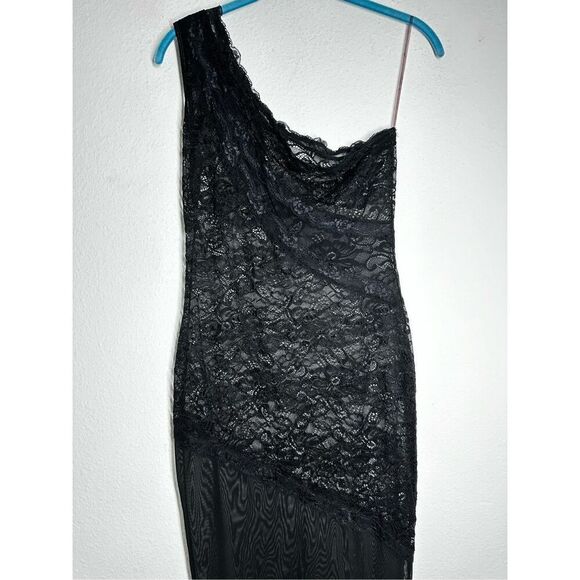 Dreamgirl Black Stretch Lace Asymmetrical One Shoulder Chemise Sz M See Notes - Picture 2 of 16